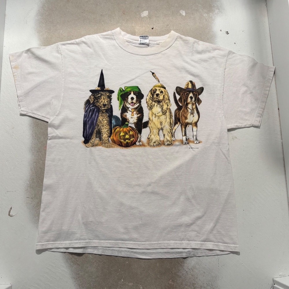 Vintage Delta Prints of Tails Halloween Dogs T-Shirt White XL Graphic Tee